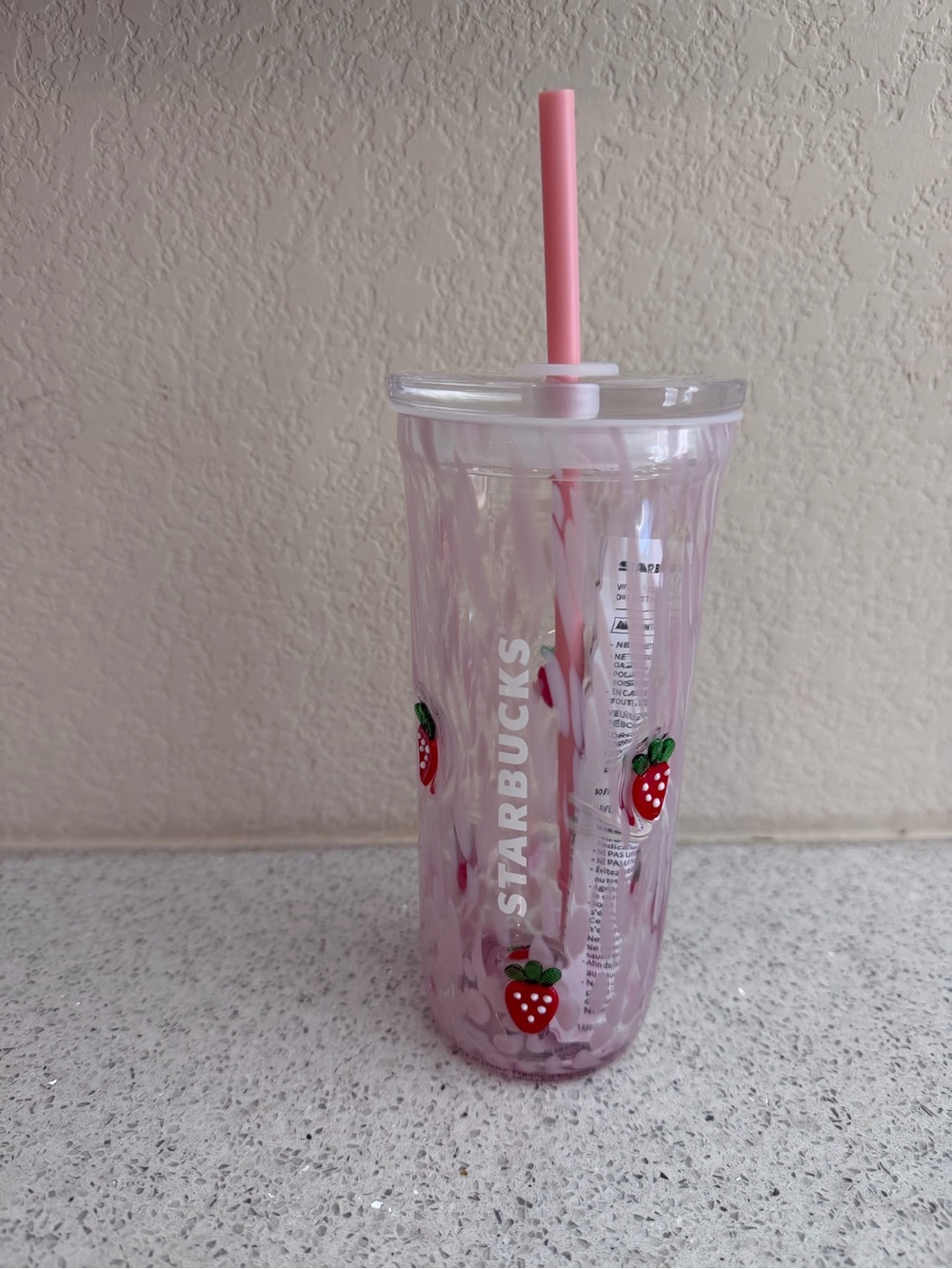 Starbucks 16oz Pink Strawberry Swirl Tumbler with Straw